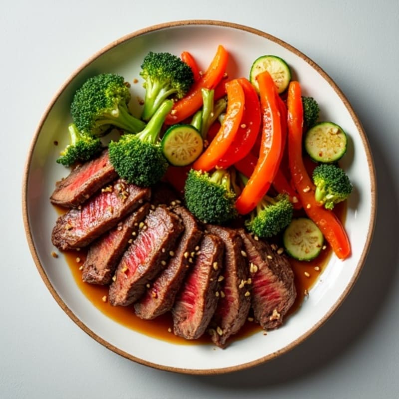Sweet-Savory Sesame Beef with Charred Vegetables