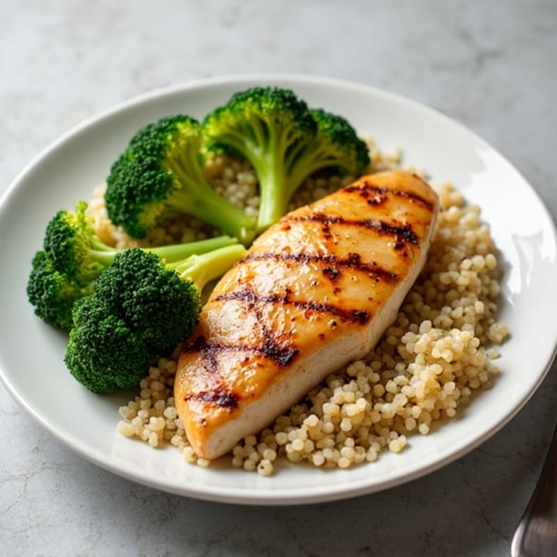 Grilled Chicken Breast with Quinoa and Roasted Broccoli