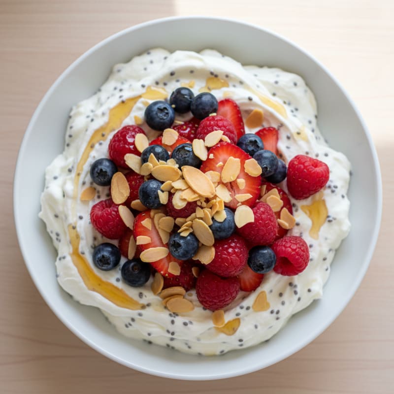 Greek Yogurt Protein Mousse with Mixed Berries