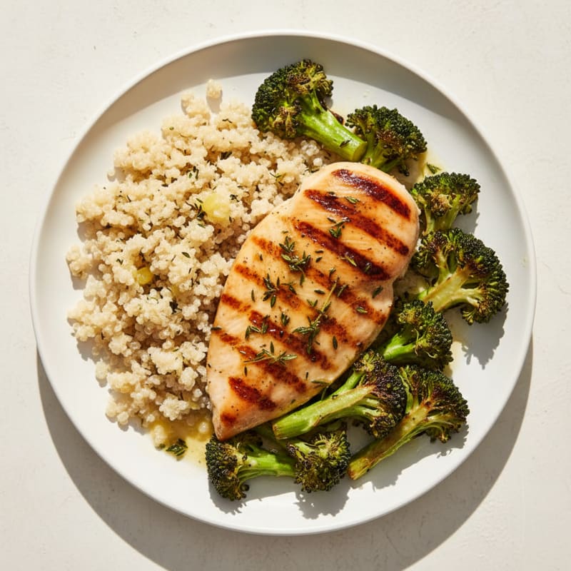 Grilled Chicken Breast with Roasted Broccoli and Quinoa