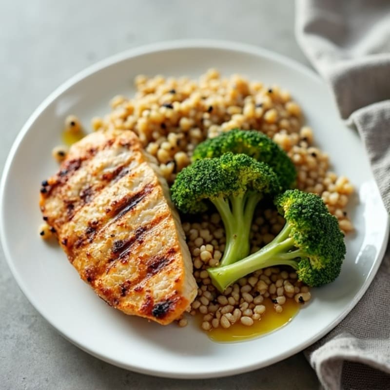 Grilled Chicken Breast with Quinoa and Roasted Broccoli