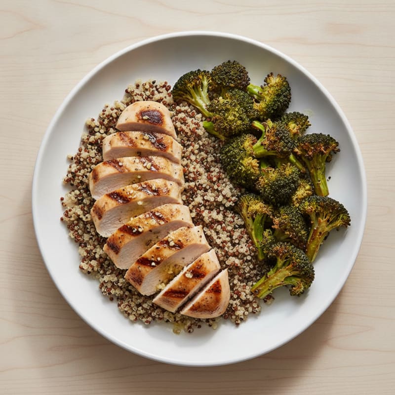 Grilled Chicken Breast with Quinoa and Roasted Broccoli
