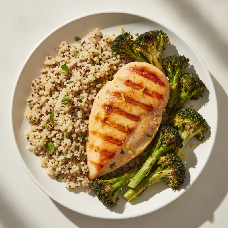 Grilled Chicken Breast with Quinoa and Roasted Broccoli