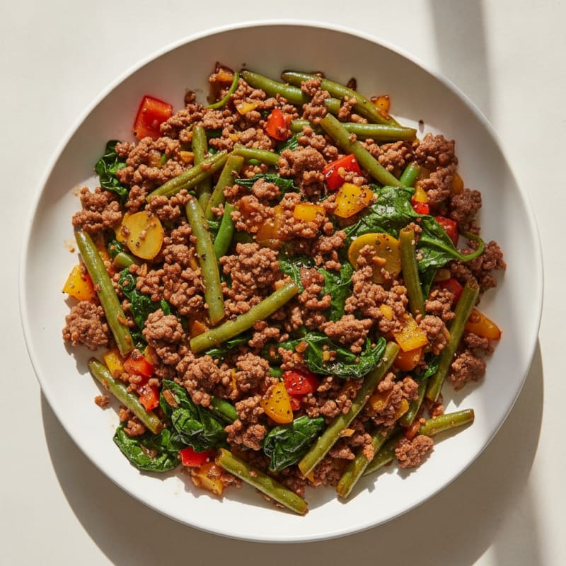 Ground Beef and Malabar Spinach Stir-Fry