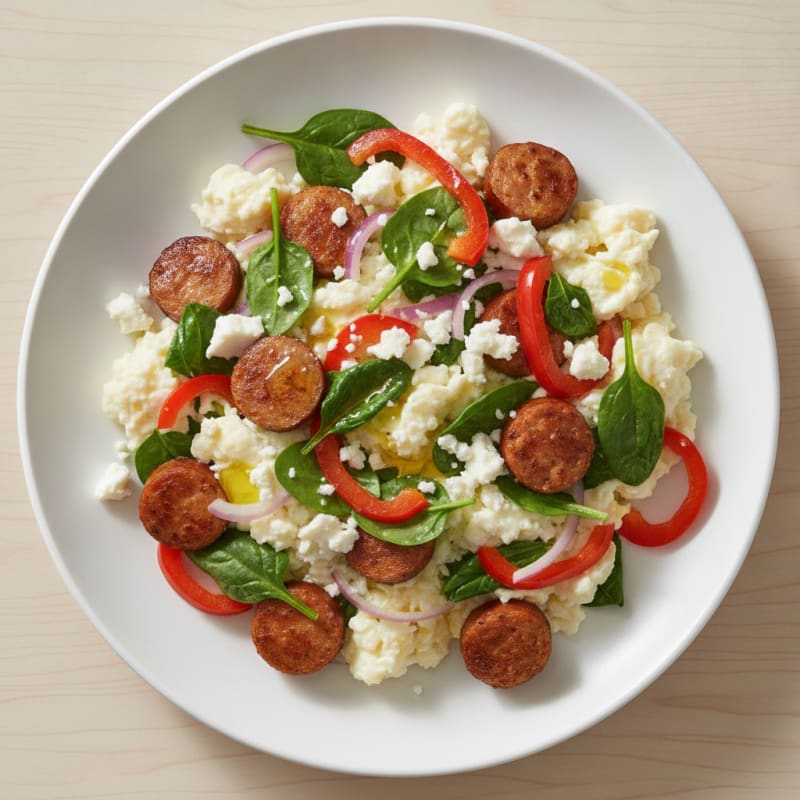 Egg White and Spinach Scramble with Chicken Sausage
