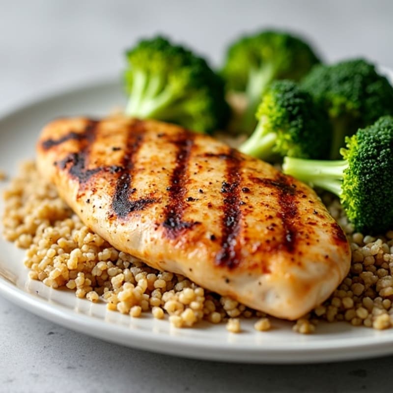 Grilled Chicken Breast with Quinoa and Roasted Broccoli