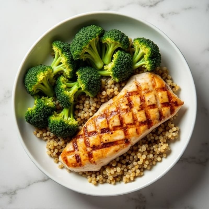 Grilled Chicken Breast with Roasted Broccoli and Quinoa