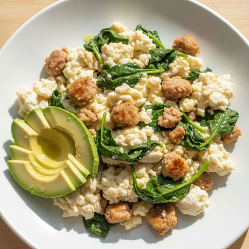 Egg White and Turkey Sausage Scramble with Spinach