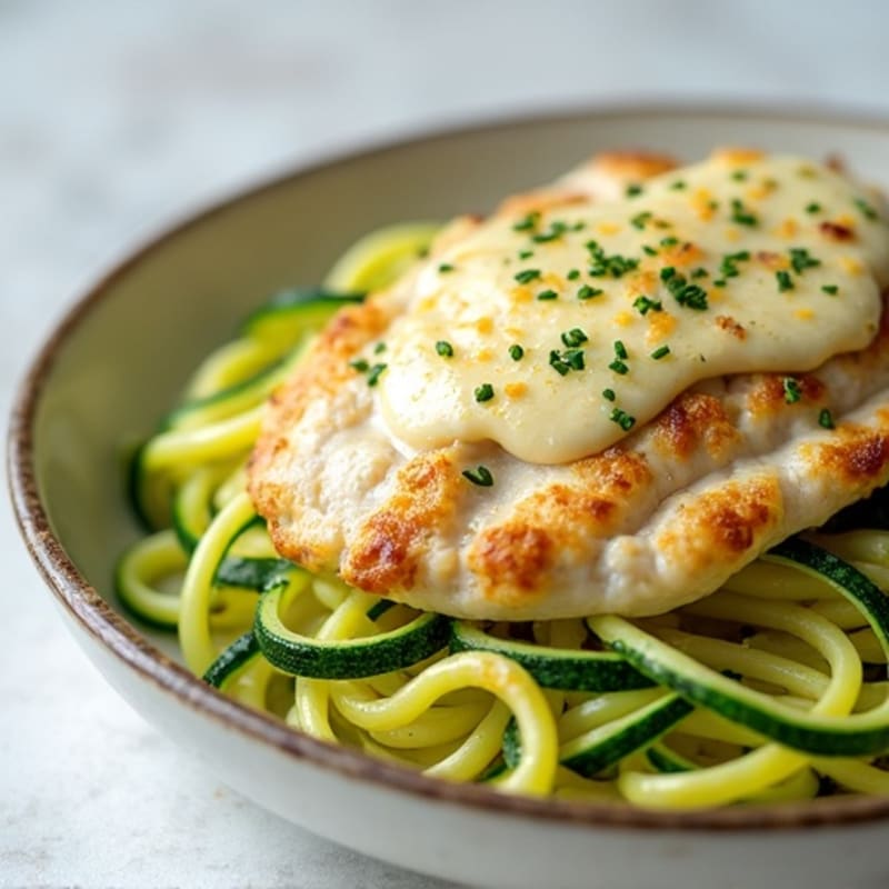 Creamy Cauliflower Alfredo Chicken with Zucchini Noodles