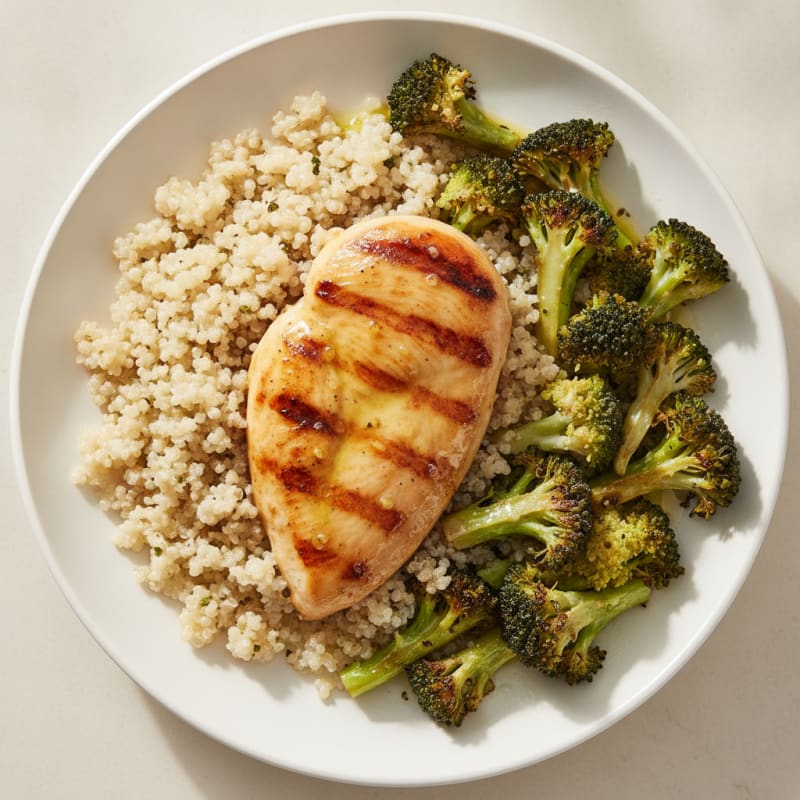 Grilled Chicken Breast with Quinoa and Roasted Broccoli