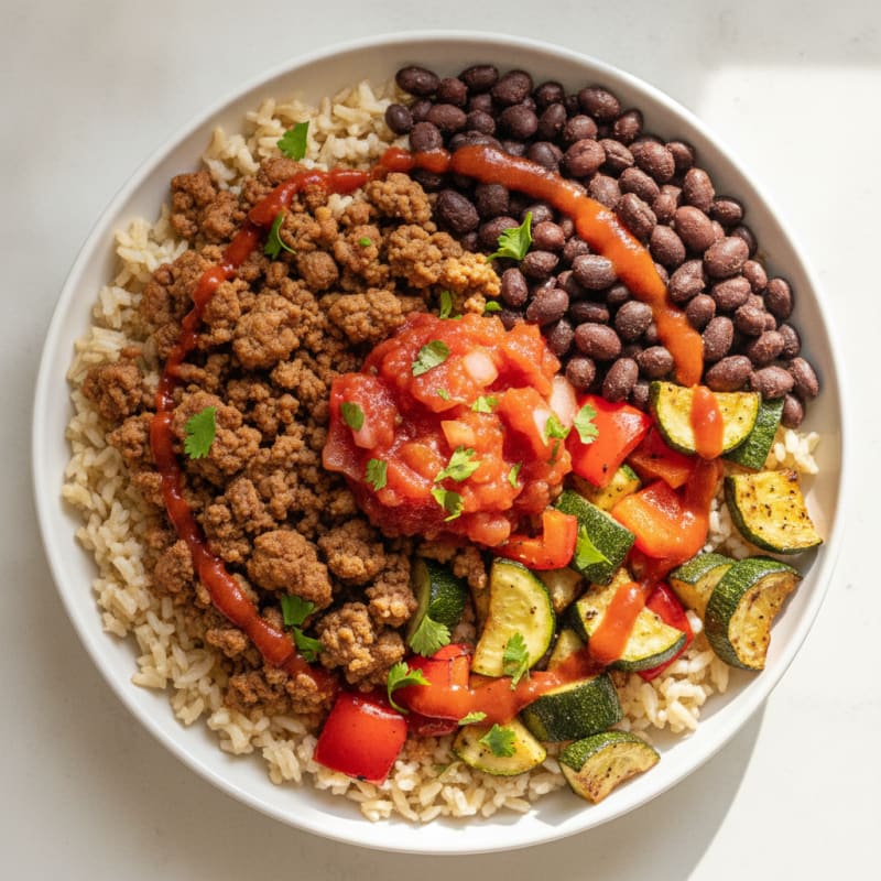 Beef and Black Bean Taco Bowl with Roasted Vegetables