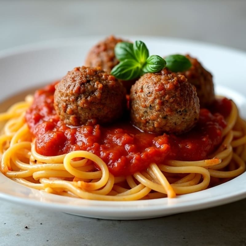 Lean Beef Meatballs with Whole Wheat Spaghetti and Rich Tomato Sauce