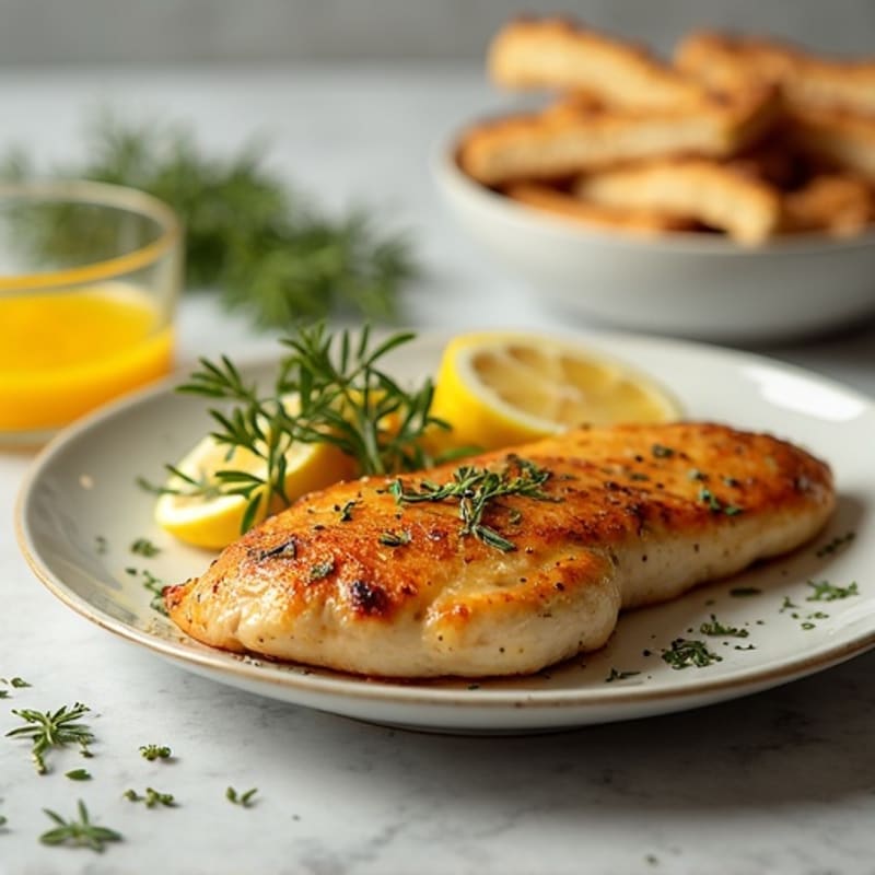 Lemon Garlic Pan-Seared Chicken with Crispy Whole Wheat Herb Breadsticks