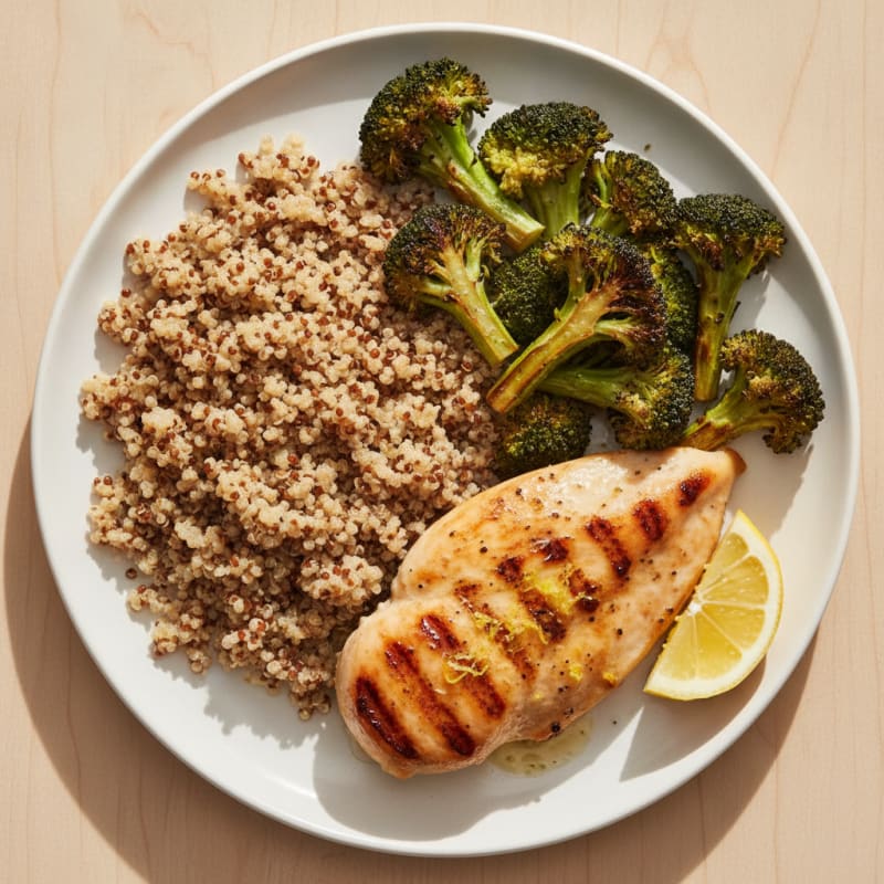 Grilled Chicken Breast with Roasted Broccoli and Quinoa