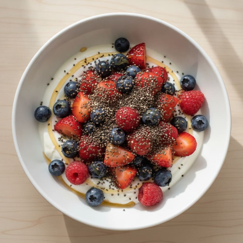 Silky Greek Yogurt with Mixed Berries and Chia Seeds