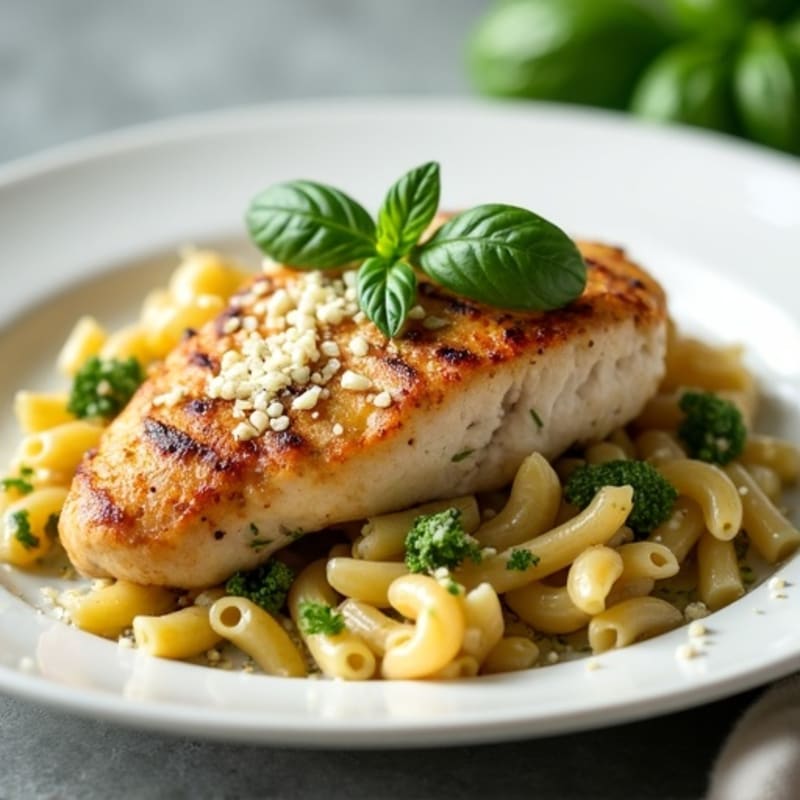 Pan-Seared Chicken with Creamy Pesto Whole Wheat Pasta