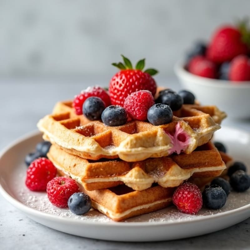 Crispy Protein Waffles with Creamy Berry Yogurt Filling