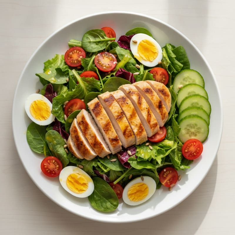 Grilled Chicken Salad with Crunchy Mixed Greens and Cherry Tomatoes
