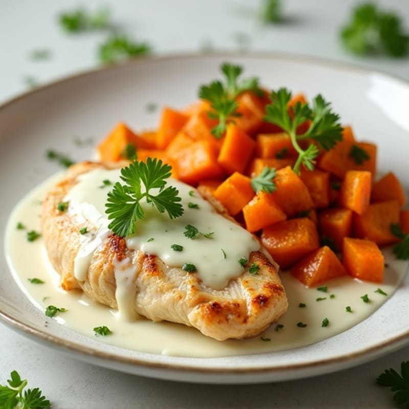 Creamy Coconut-Lime Chicken with Roasted Sweet Potatoes