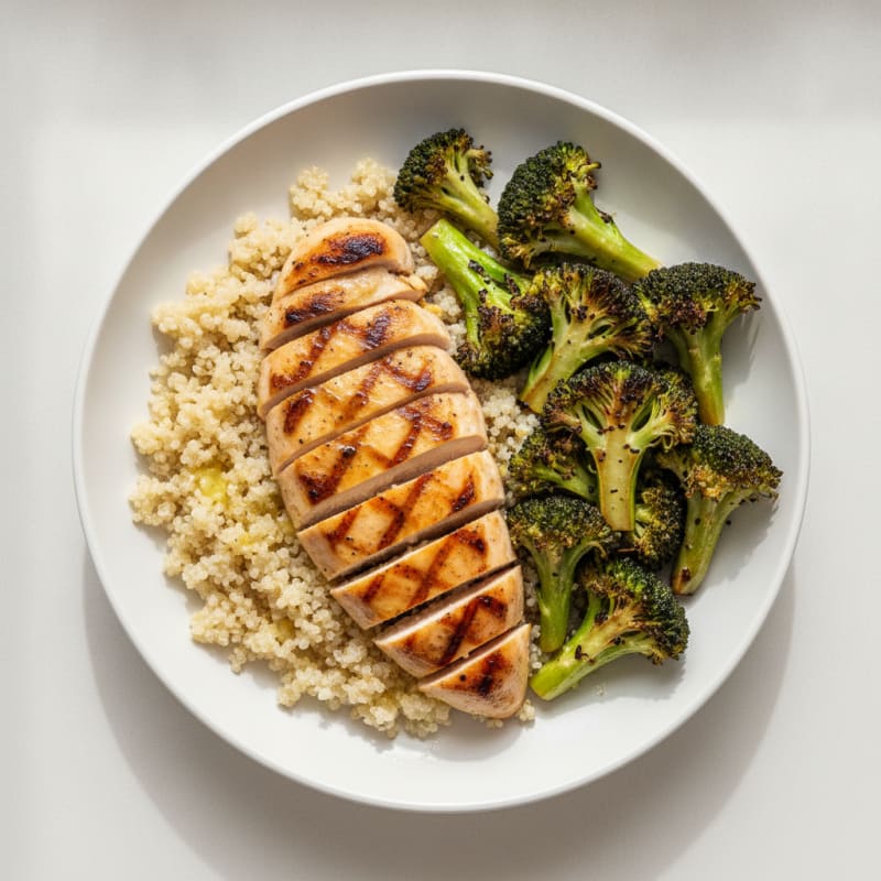 Grilled Chicken Breast with Roasted Broccoli and Quinoa