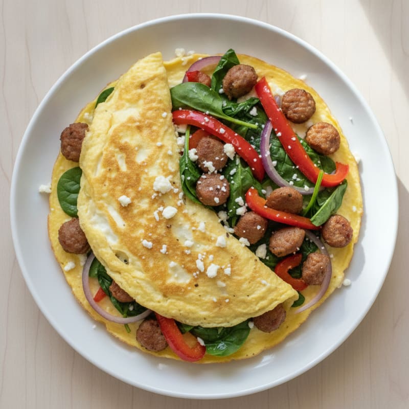 Egg White Veggie Omelette with Turkey Sausage