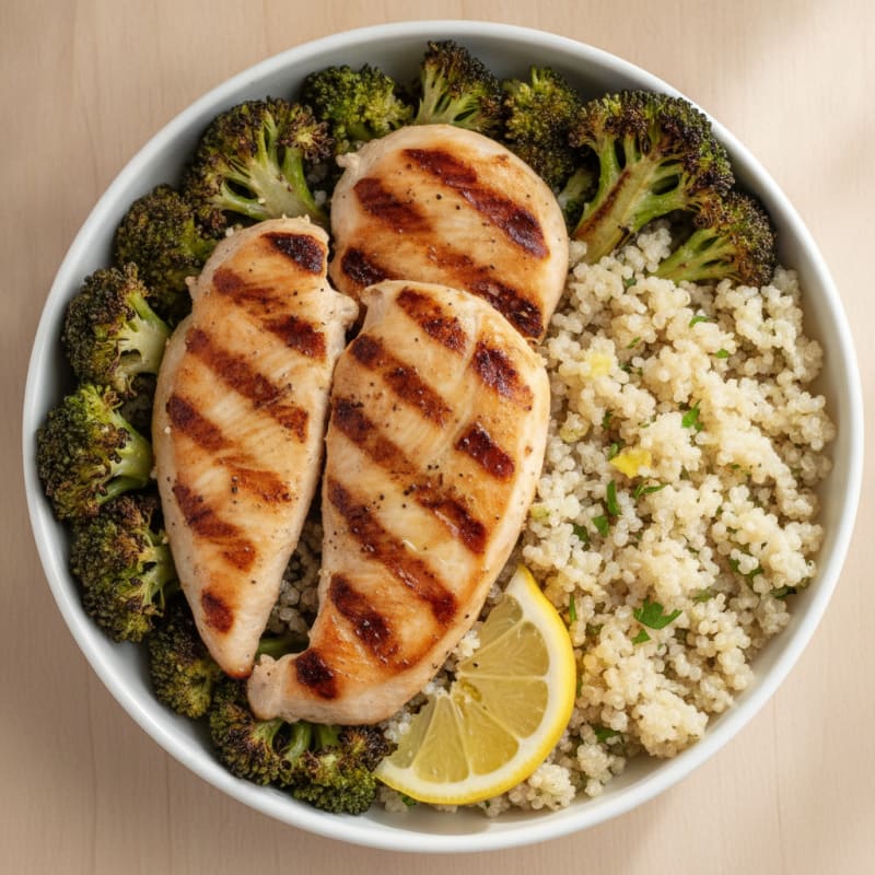 Grilled Chicken and Quinoa Power Bowl with Roasted Broccoli