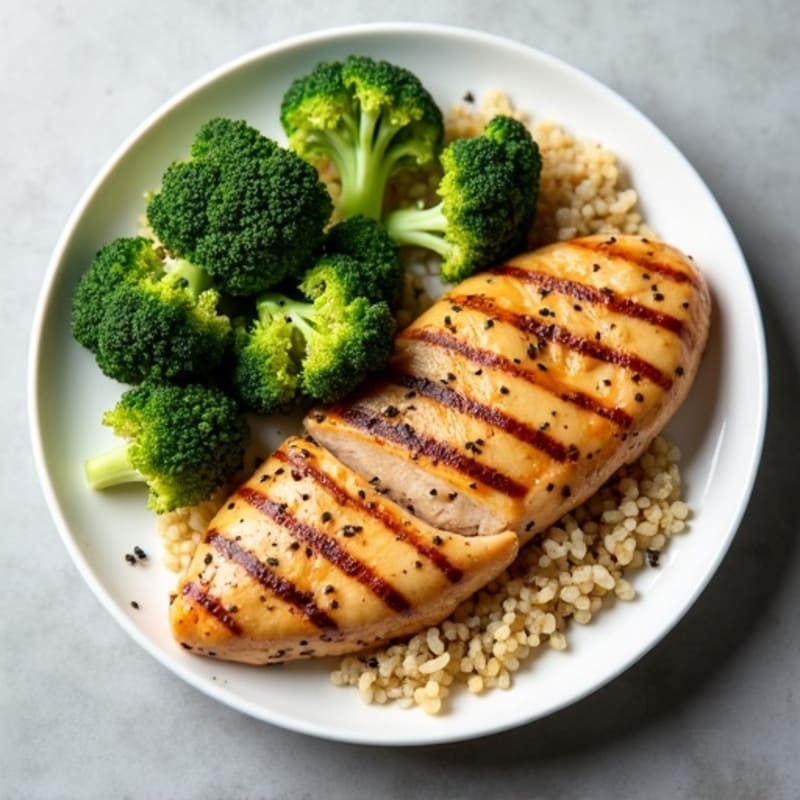 Grilled Chicken Breast with Roasted Broccoli and Quinoa