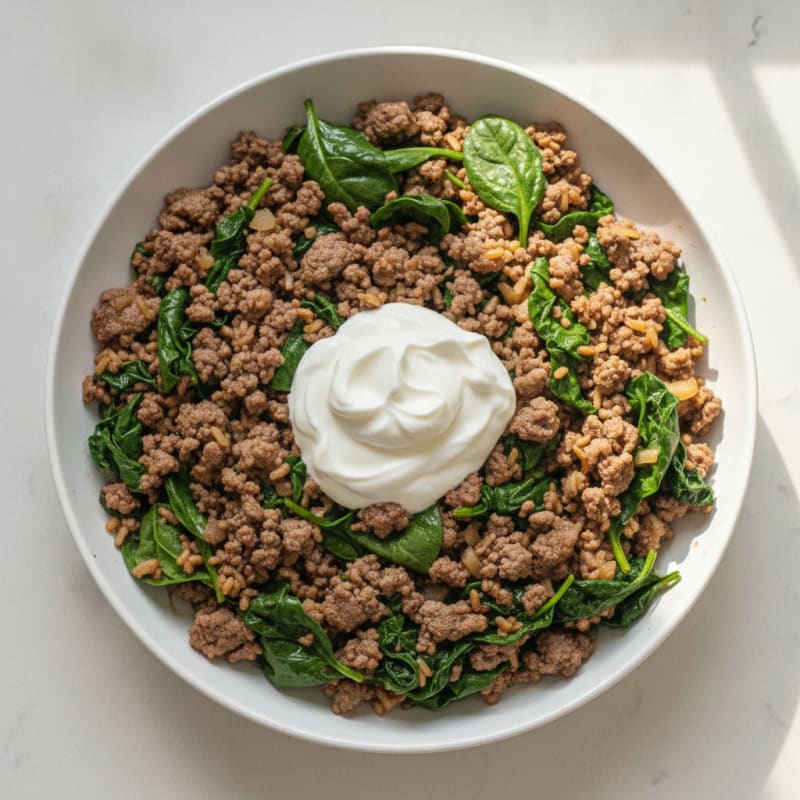 Ground Beef and Spinach Skillet with Brown Rice
