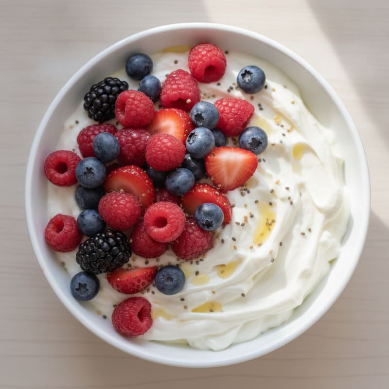 Silky Greek Yogurt Protein Pudding with Mixed Berries