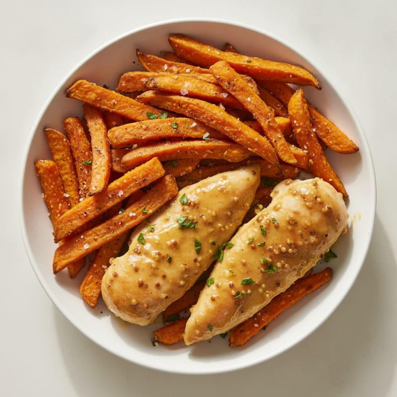 Baked Honey-Mustard Chicken with Sweet Potato Fries