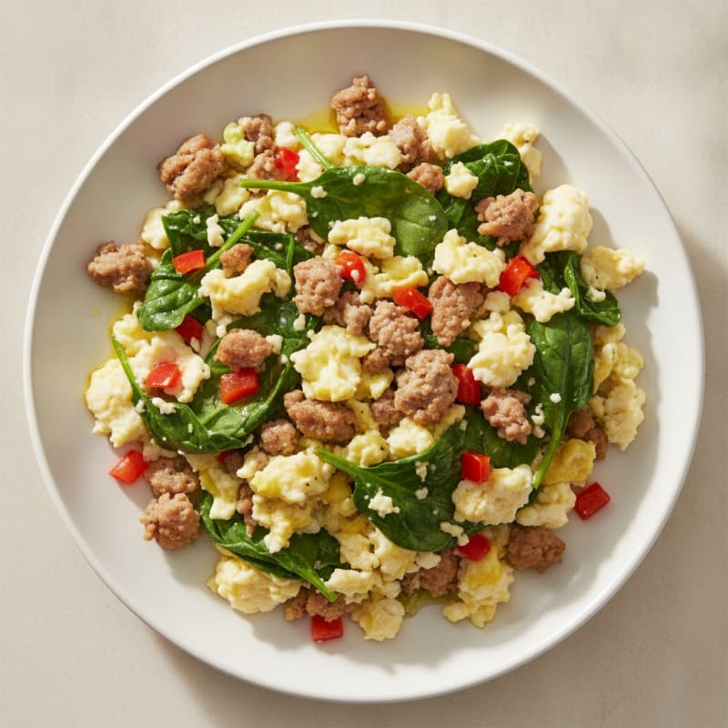 Scrambled Egg Whites with Turkey Sausage and Sautéed Spinach