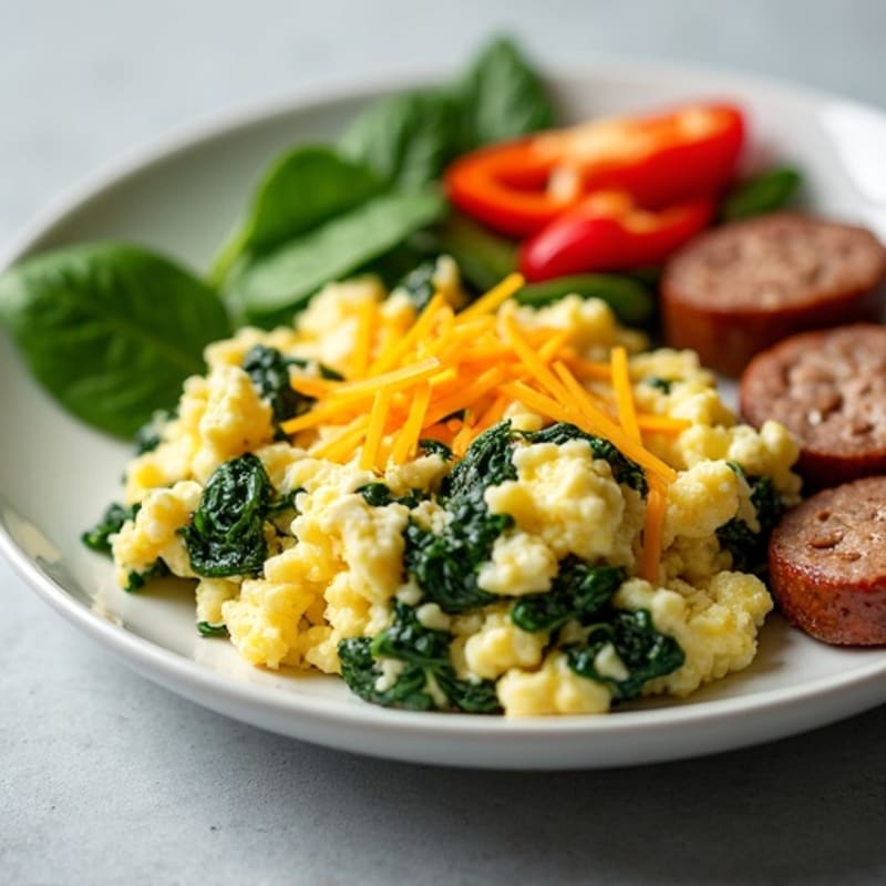 Egg White Spinach Scramble with Turkey Sausage