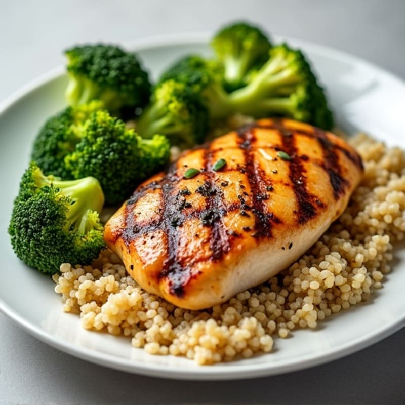 Grilled Chicken Breast with Quinoa and Roasted Broccoli
