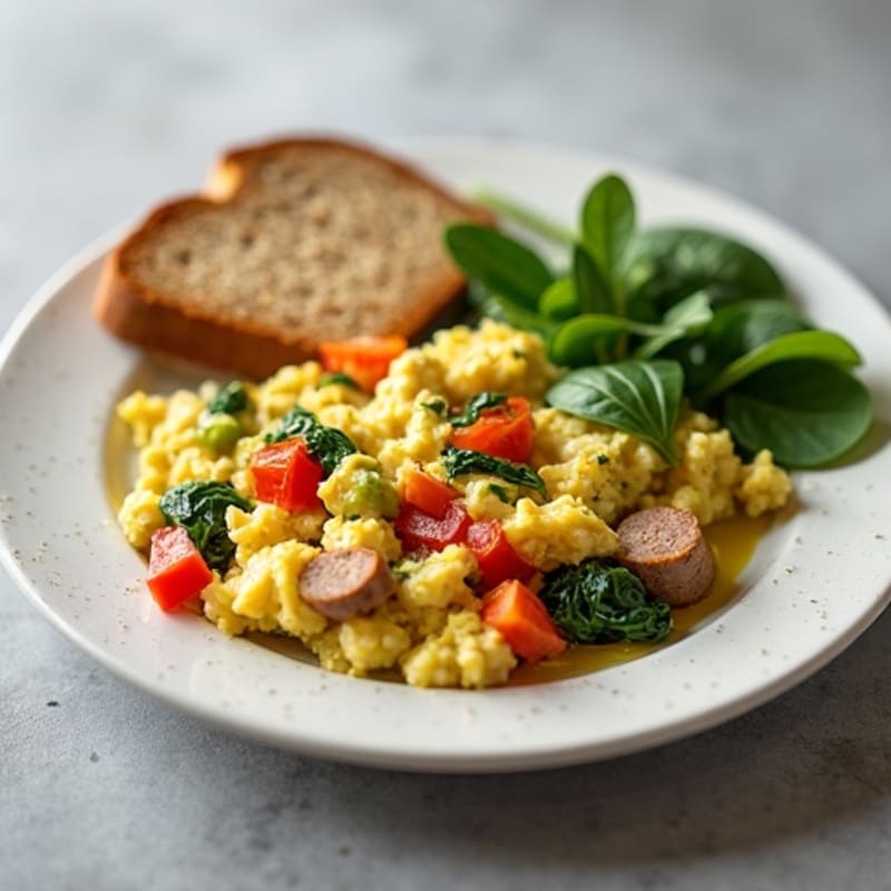 Egg White and Turkey Sausage Scramble with Spinach & Veggie Toast