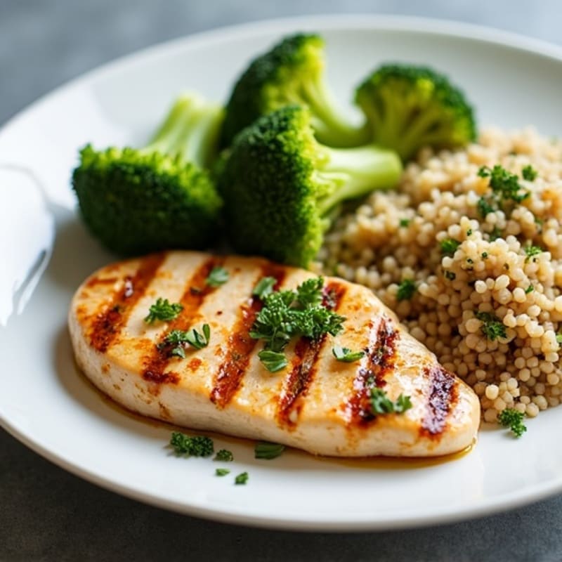 Grilled Chicken Breast with Quinoa and Roasted Broccoli