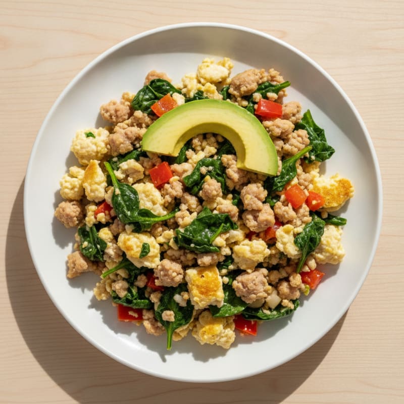 Egg White and Turkey Sausage Scramble with Spinach