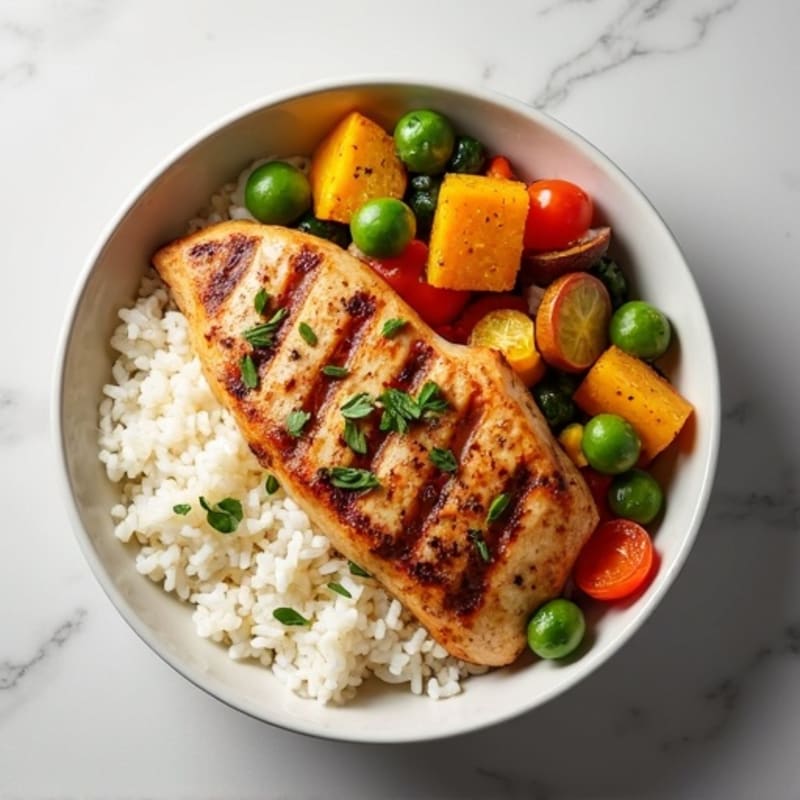 Grilled Chicken and Roasted Vegetable Rice Bowl