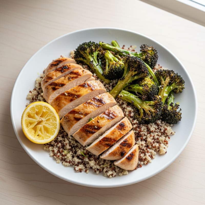 Grilled Chicken Breast with Quinoa and Roasted Broccoli