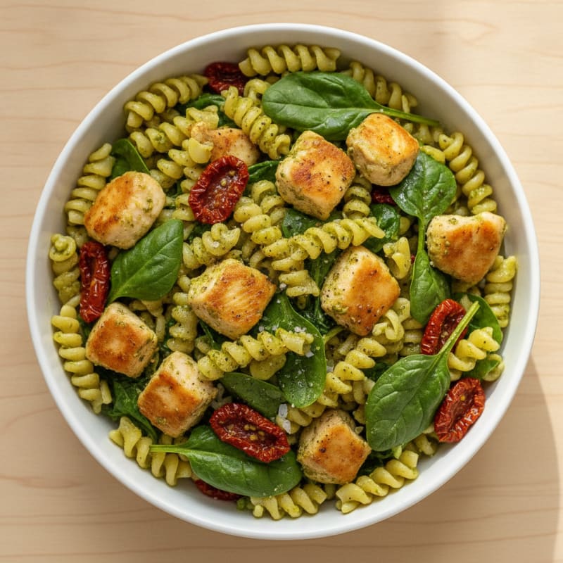 Pesto Chicken Pasta with Sun-Dried Tomatoes