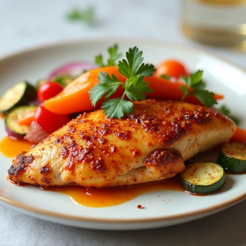 Spicy Harissa Honey Chicken with Roasted Vegetables