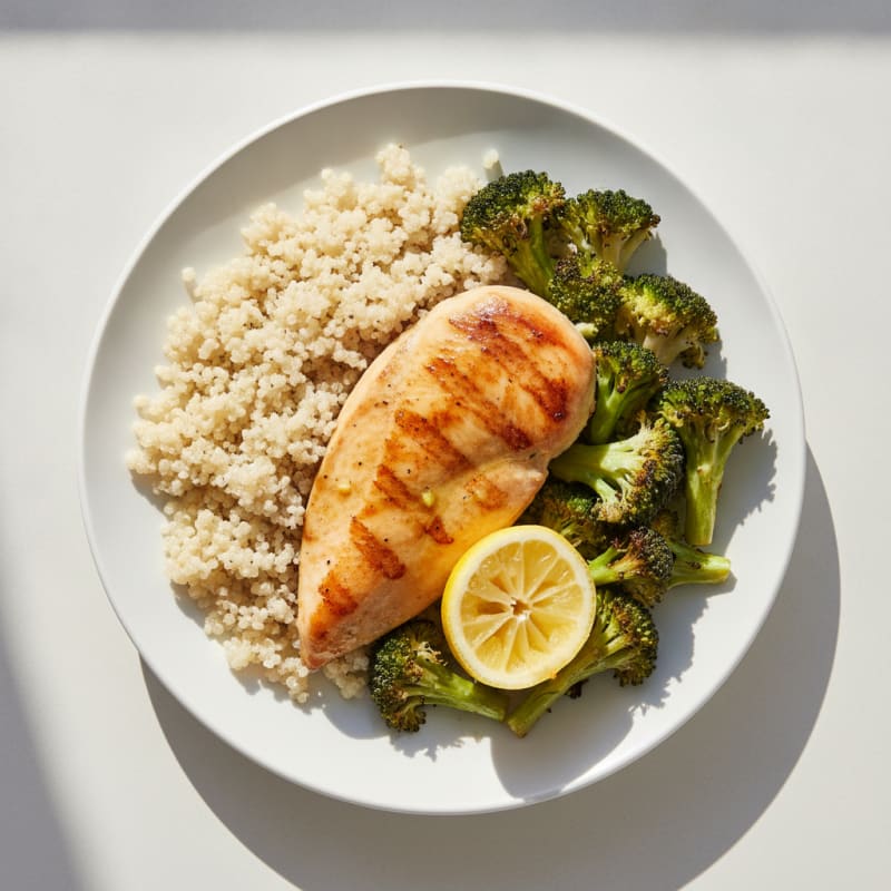 Grilled Chicken Breast with Roasted Broccoli and Quinoa