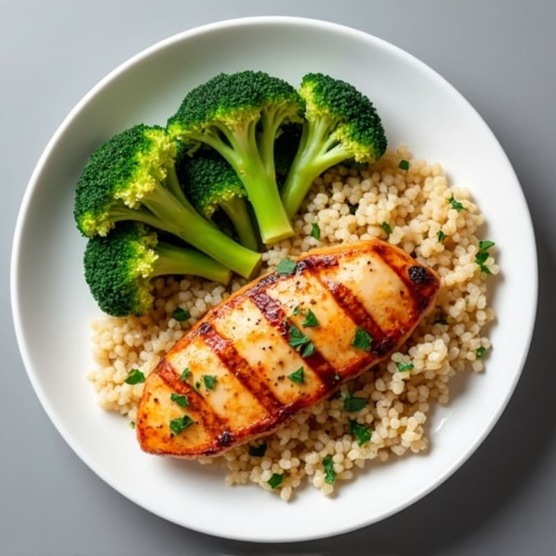 Grilled Chicken Breast with Quinoa and Steamed Broccoli