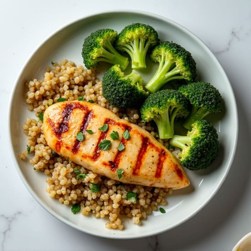 Grilled Chicken Breast with Roasted Broccoli and Quinoa