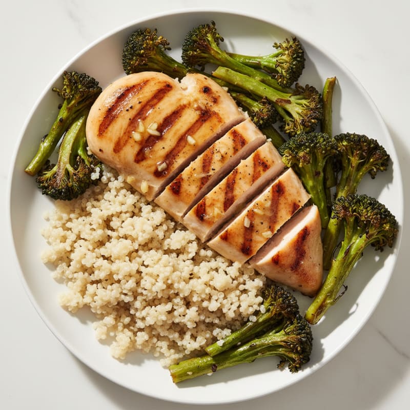 Grilled Chicken Breast with Quinoa and Roasted Broccoli