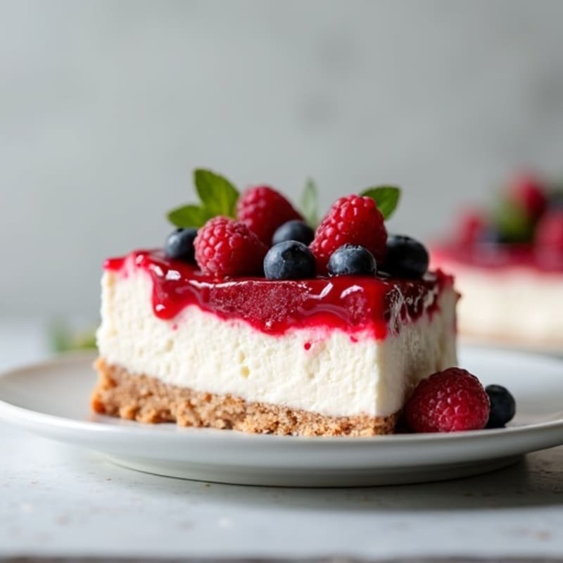 Greek Yogurt Protein Cheesecake with Mixed Berries