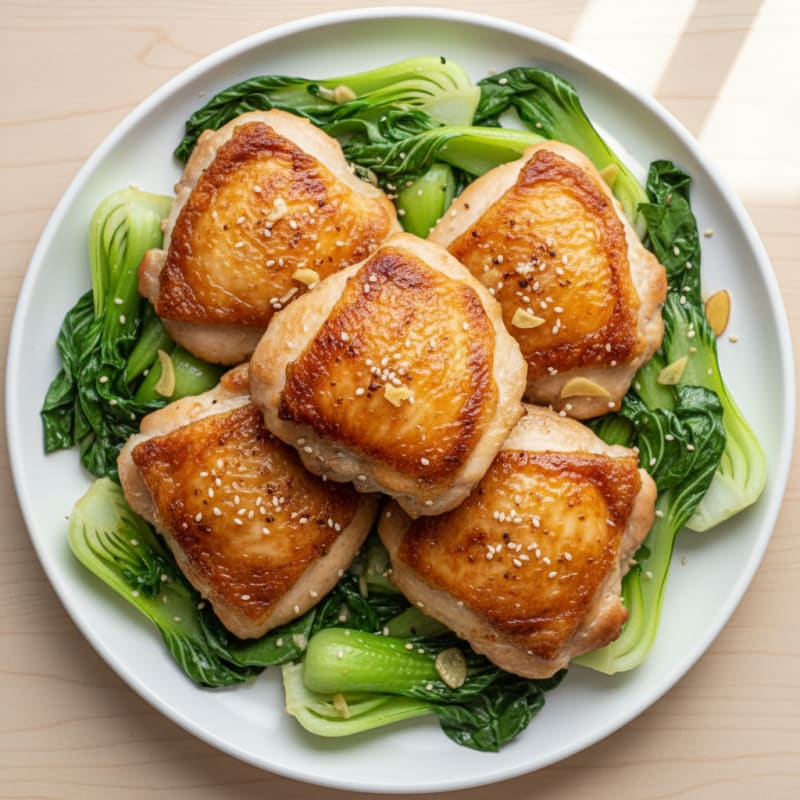 Crispy Pan-Seared Chicken Thighs with Bok Choy