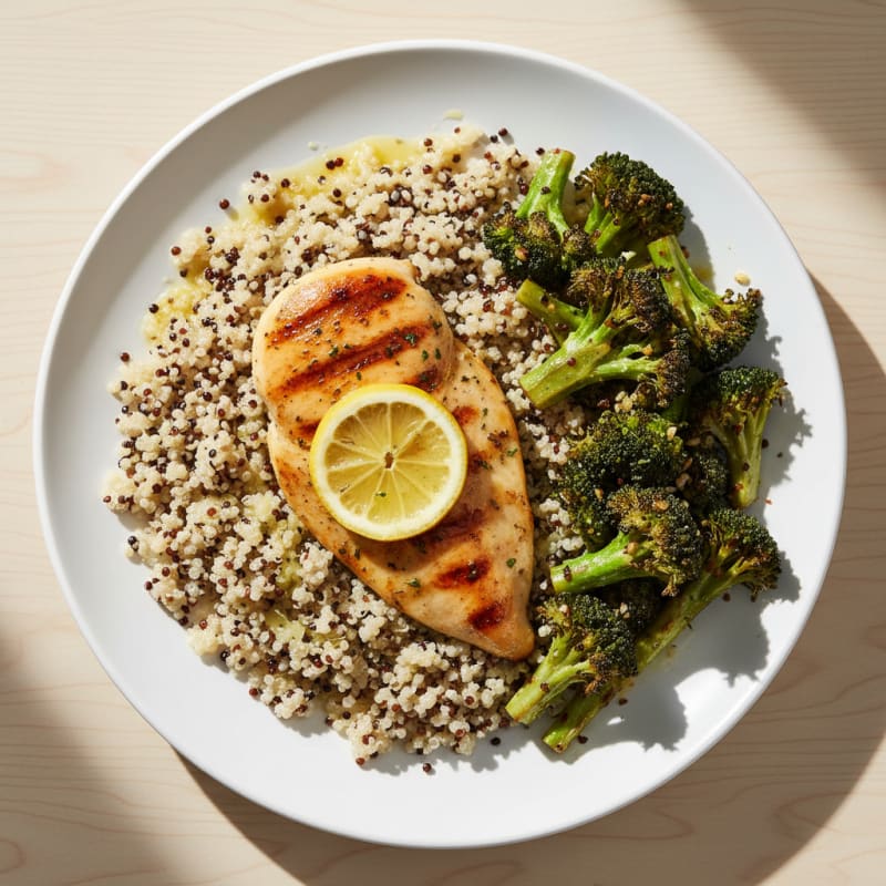 Grilled Chicken Breast with Roasted Broccoli and Quinoa