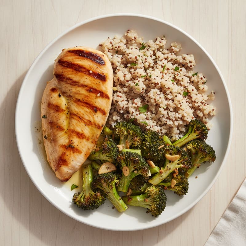 Grilled Chicken Breast with Quinoa and Roasted Broccoli