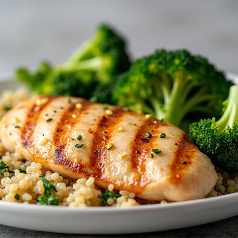 Grilled Chicken Breast with Quinoa and Roasted Broccoli
