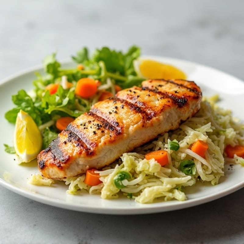 Grilled Chicken Breast with Crunchy Cabbage Slaw and Lemon Vinaigrette